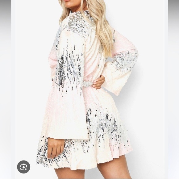Sequin Wrap Dress in Pink and Silver - Picture 3 of 3